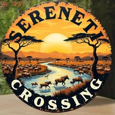 2D FlatA 8Inch Round Aluminum Wall Art Sign Night View Of Luxor Temple In Ancie