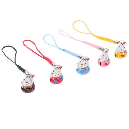 5 Pcs Fan Lucky Cat Pendant Miss Bell Keychain Charm Fortune Bag - 第 3/12 張圖片