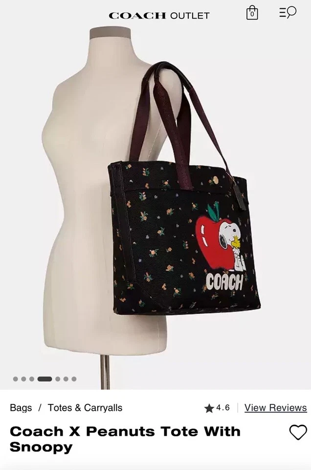 Coach X Peanuts Canvas Tote With Snoopy - Gold/Black Multi - Image 4 of 4
