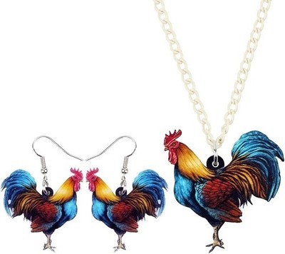 DUOWEI Acrylic Chicken Earring Necklace Jewelry Sets Cute Farm Hen Jewelry fo...