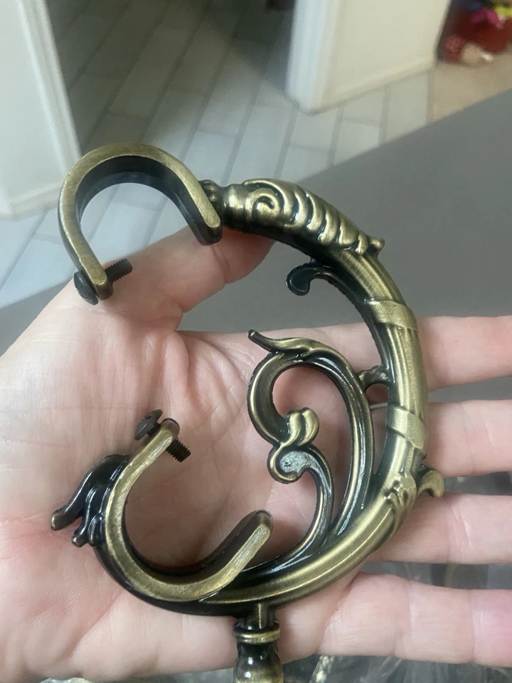 4 Vintage Ornate Brushed Nickel Gold Color Rod Brackets Metal- 2 Sets Hardware - Image 3 of 4