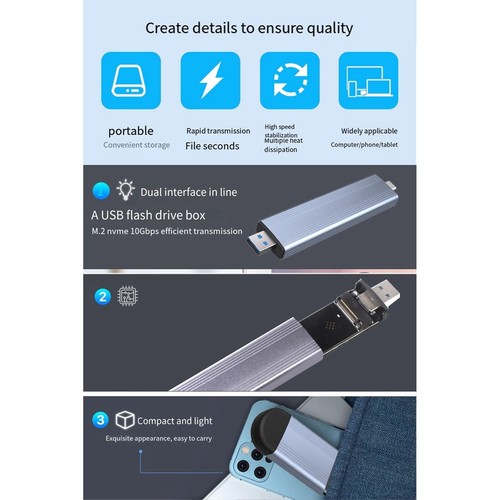 Boitier SSD M.2 M.2 vers USB 3.1 Gen 2 10 Gbit/S NVME Boîtier SSD Dual Inter7703 - Photo 8/9