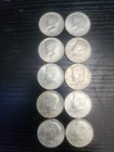 lot of 10 1967 Kennedy Half Dollars, 40% Silver, Circulated,