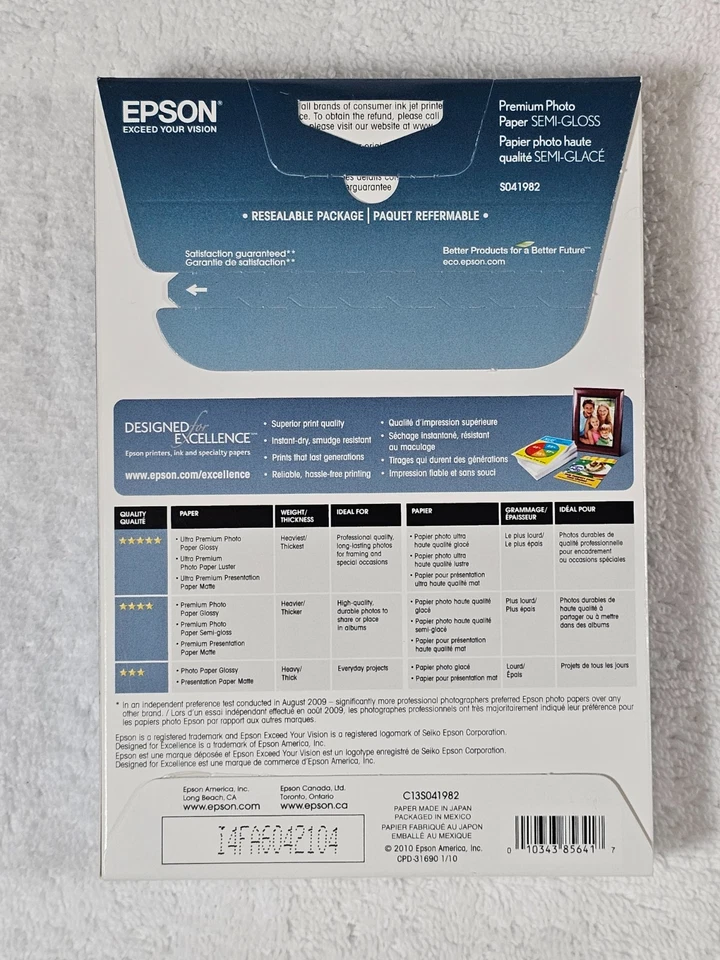 Epson Premium Photo Paper Semi-Gloss 4x6" 40 Sheets S041982 Sealed VTG 2010 NEW - Image 4 of 4