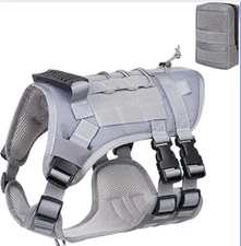 Tactical Dog Harness Adjustable Military Training Working Dog Vest Handle Grey L
