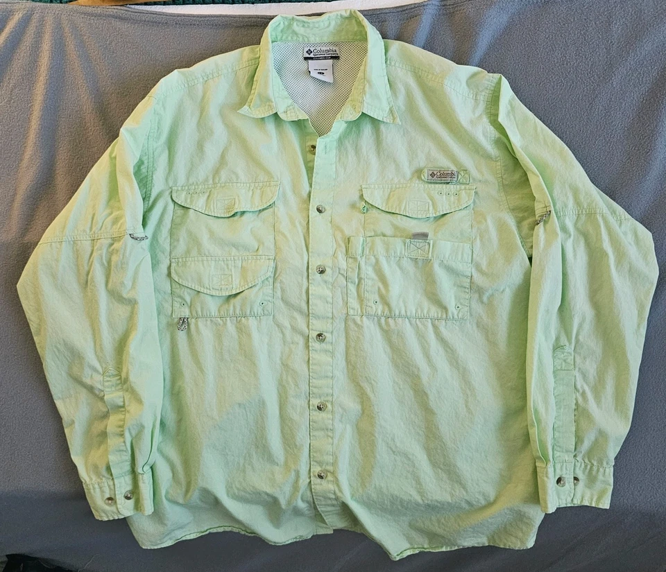 Columbia PFG Men's Long Sleeve Vented Fishing Shirt Size LT Light Green - Image 3 of 4