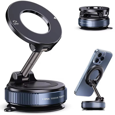 Vacuum Magnetic Car Phone Holder 360° Foldable Dashboard Mount for iPhone Samsun