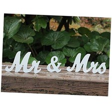 Small Vintage Mr  Mrs White Wooden Letters Wedding Stand Sign Stand Figures