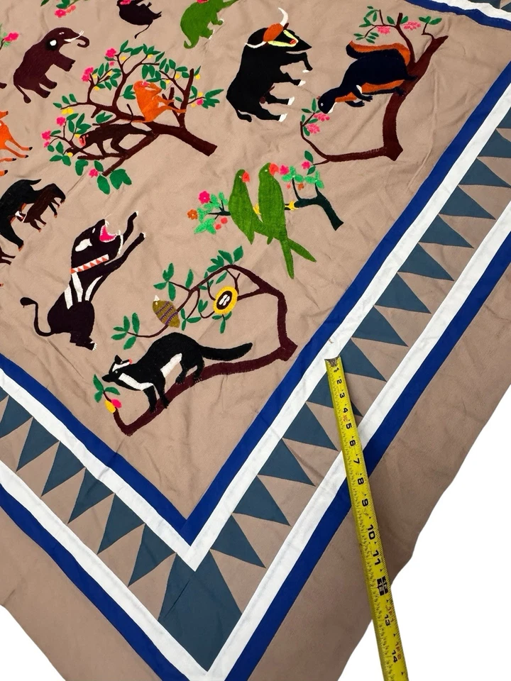 Vintage Hmong Embroidery Cloth Tree Of Life Textile Wall Hanging 62.5” - Image 4 of 4