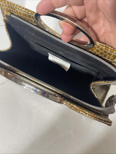Bellini gold faux snakeskin purse Women’s Clutch Handbag With Silver Accents - Picture 11 of 11