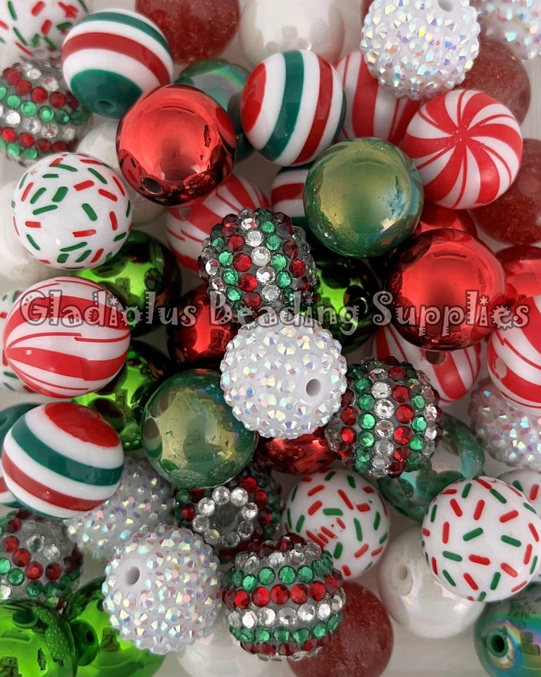 50 Qty 20mm Beads, Christmas Mixed Beads, Acrylic Mixed Beads, Chunky Beads - Image 2 of 2