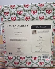 Laura Ashley Full Sheet Set Bow Trellis Red 4pc Cottage Holiday Green Farmhouse
