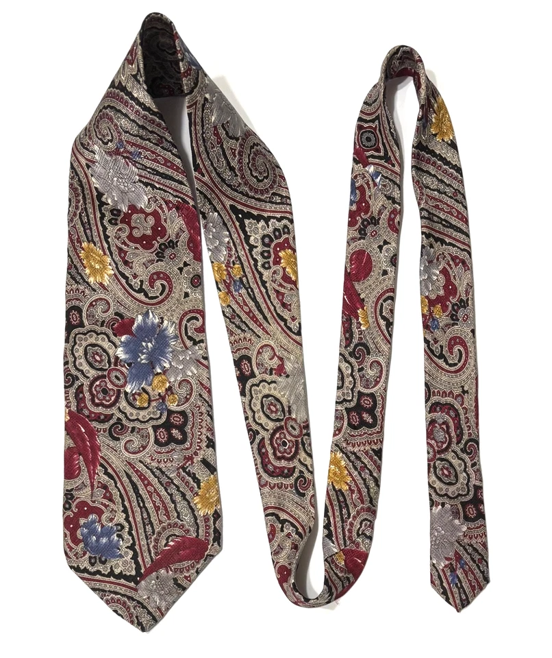 Classic Geoffrey Beene Neck Tie Paisley Floral Gray Background USA Made All Silk - Image 2 of 4