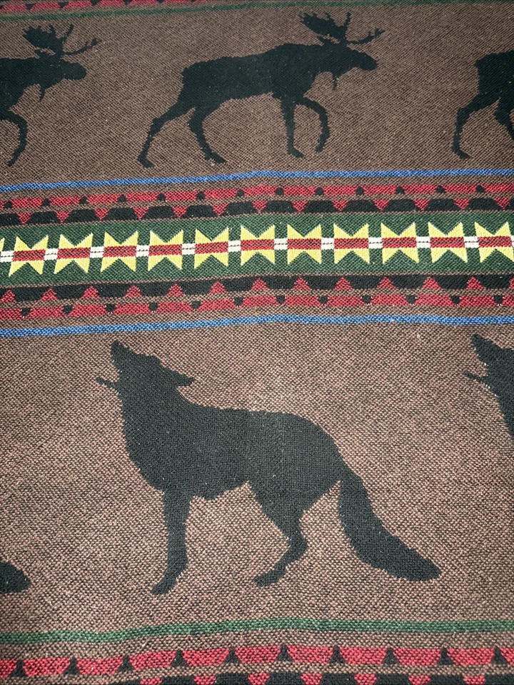 Rustic Log Cabin Moose, Wolf, Bear Tapestry Blanket 67”x 45” - Image 4 of 4