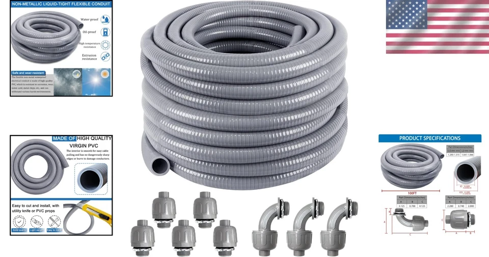Conducto eléctrico flexible no metálico de 1 pulgada - Kit de 100 pies con accesorios Foto 2 de 4