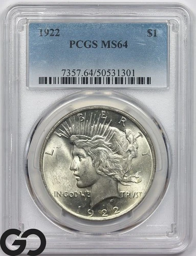 1922 Peace Dollar PCGS MS 64 * Nice Luster, Premium Quality!