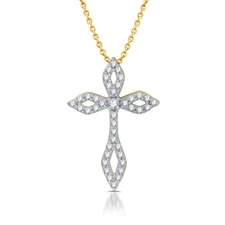 DeCarat 1/4 CTTW Lab Grown Diamond Cross Pendant Necklace 14K Yellow Gold Plated
