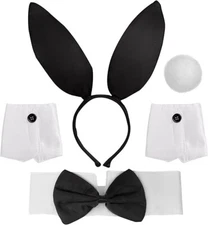 5-Piece Bunny Costume Accessory Set - Rabbit Ears Headband, Bow Tie, Cuffs, and
