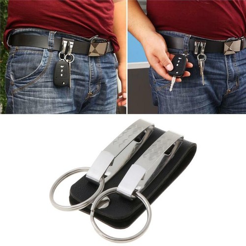 Belt Key Ring Fashion Key Holder Leather Belt Loop Keychain w/ 2 Detachable Clip - Picture 8 of 9