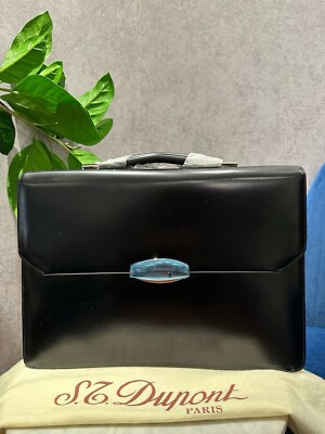 S.T. DUPONT BLACK LEATHER BRIEFCASE DOCUMENT LAPTOP BAG NEW