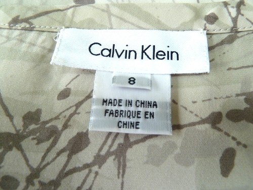 Calvin Klein Wrap Skirt Sz 8 MEDIUM 100% Silk Midi Abstract Olive Print Pockets - Picture 5 of 7