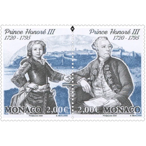 Par de selos Mônaco 2020 300º aniversário do príncipe honoré iii, sem marca de charneira - Imagem 2 de 2
