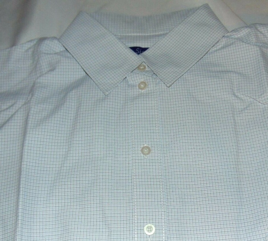 NWT UDE Ukrop's BLUE Plaid Dress Express Long Sleeve Uniform Shirt Size