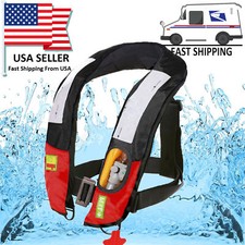 New M-33 Manual Inflatable Life Jacket Lifevest PFD - Red/Black