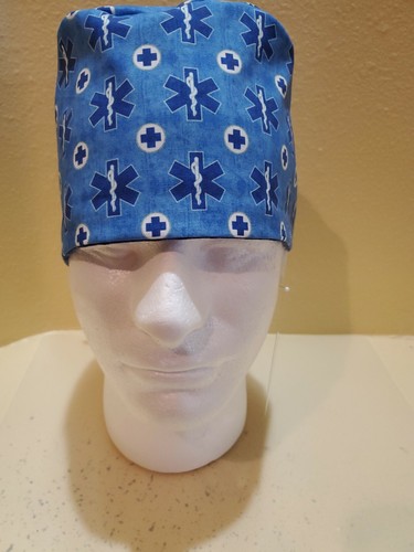Medical Emergency Symbols (blue) Men's Skull/Chemo Surgical Scrub Hat/Cap - Picture 3 of 6