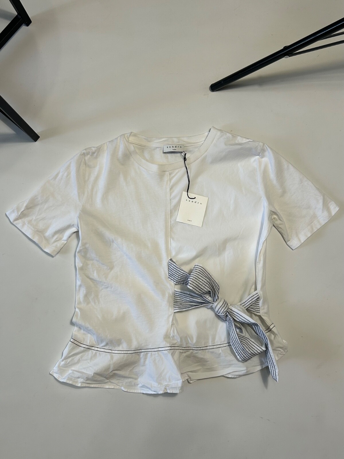 SANDRO Paris White Tie Sash Top Size 1