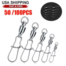 US Stainless Steel Ball Bearing Swivels Fishing Tackle Snap Ring Snaps 50/100pcs
