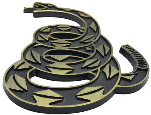 1 pieza Calcomanía emblema insignia negra bronce/negro de la serpiente de cascabel Don't Tread On Me - Imagen 6 de 7