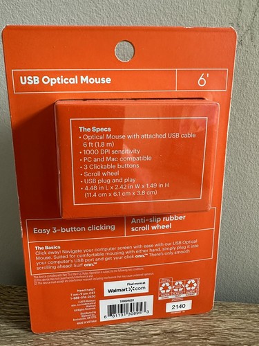 SURF ONN USB OPTISCHE MAUS EINFACH 3 TASTEN KLICKEN 6 Fuß Kabel - Bild 2 von 2