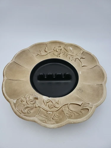 Mid-Century HAEGER USA Pottery 9 1/2" ASHTRAY 2034 Raised Flower Brown Glaze