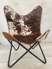 Brown white Hairon Cowhide Leather Butterfly Chair Relax Modern Lounge Accent