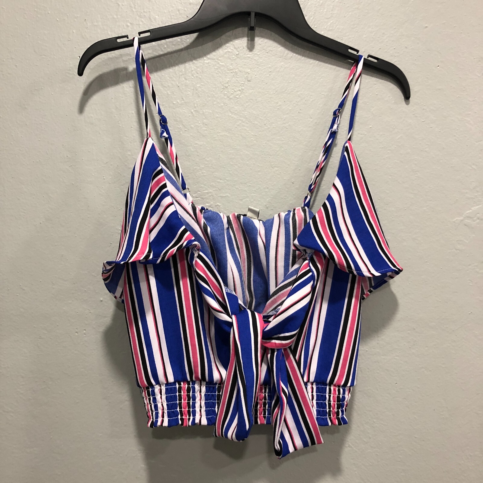 womens crop top large 90s y2k l bow tie blue pink sleeveless thin  festival 22-image