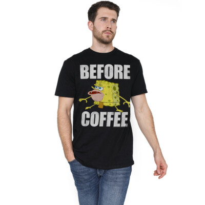Spongebob Schwammkopf Before Coffee Meme T-Shirt S-2XL, schwarz