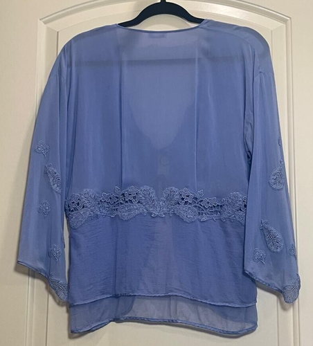 La Perla Mujer Periwinkle Azul Seda Doble Corbata Frontal Encaje Aplique Cobertor 4 - Imagen 3 de 14