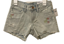 Old Navy Girls Embroidered Light Wash Jean Shorts Size 10 Pockets Raw Hem