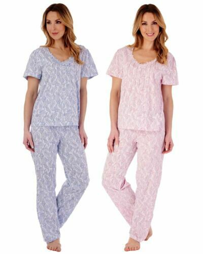 Ladies Slenderella Pyjamas Paisley Floral Print Short Sleeve Jersey Nightwear - Afbeelding 1 van 7