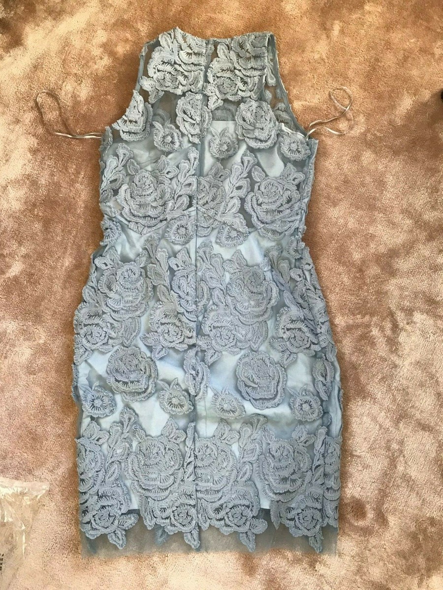 reiss meghan floral lace dress NWT REISS Size 8 Meghan Floral Lace Bodycon Semi-sheer Dress in Silver Lake  $475