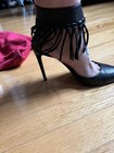 authentic black Valentino pumps with black leather fringe — photo 2