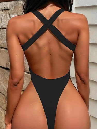 Damen String Einteiler Badeanzug Tanga Badeanzüge Cut Out Monokini Bademode - Bild 17 von 39