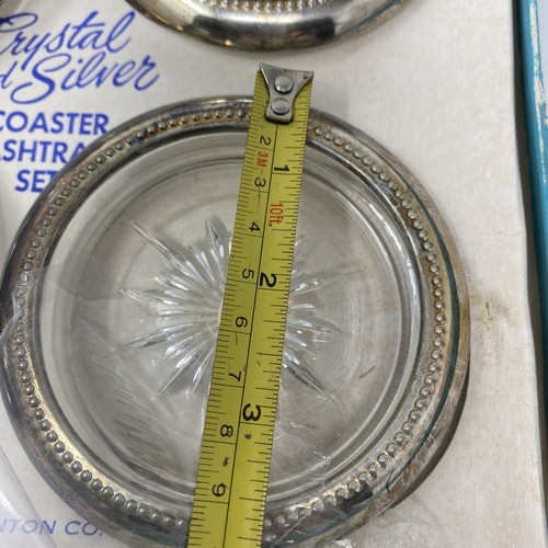 VINTAGE CRYSTAL & SILVER COASTER ASHTRAY SET BY W & S BLACKINTON COMPANY - Picture 6 of 10