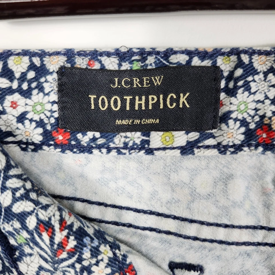 J. Pantalones de mezclilla Crew para mujer 29 azul Liberty palillo de dientes tobillo florales prado elásticos Foto 2 de 4