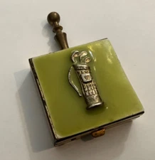 1960's Lady's "Golf-bag Top" Metal-Travel, Covered ASHTRAY/has handle&Hinged Top