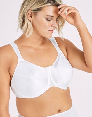 Bali Satin Tracings Full-Figure Minimizer Bra 3562 White Paisley Sz.34DDD