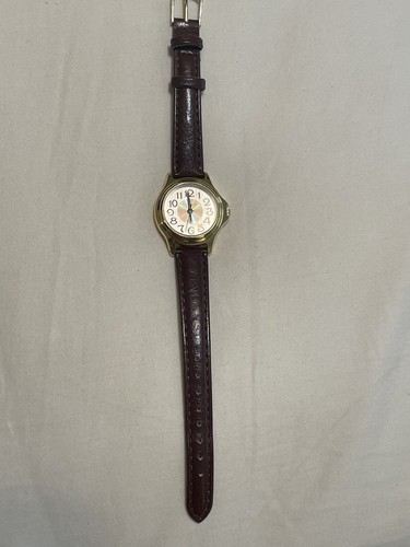 Women's Quartz Elements Wristwatch Watch Gold-tone Faux Leather Brown Strap - Picture 2 of 5