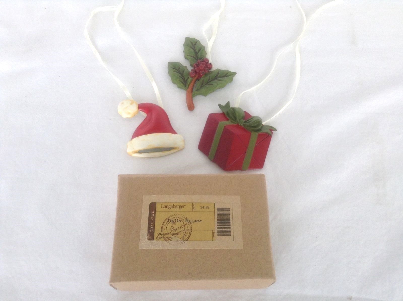 FREE SHIP 3 pc Longaberger Basket Tie On -  Santa Hat, Holly Berry, Gift Present