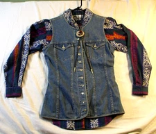 Backroad Blues Shirt Dockers Vest Country Western Top Bolo Tie Cowgirl Sz S